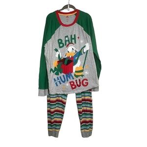 Disney Donald Duck Holiday Pajama Set Bah Humbug Christmas Ugly Sweater Mens XL